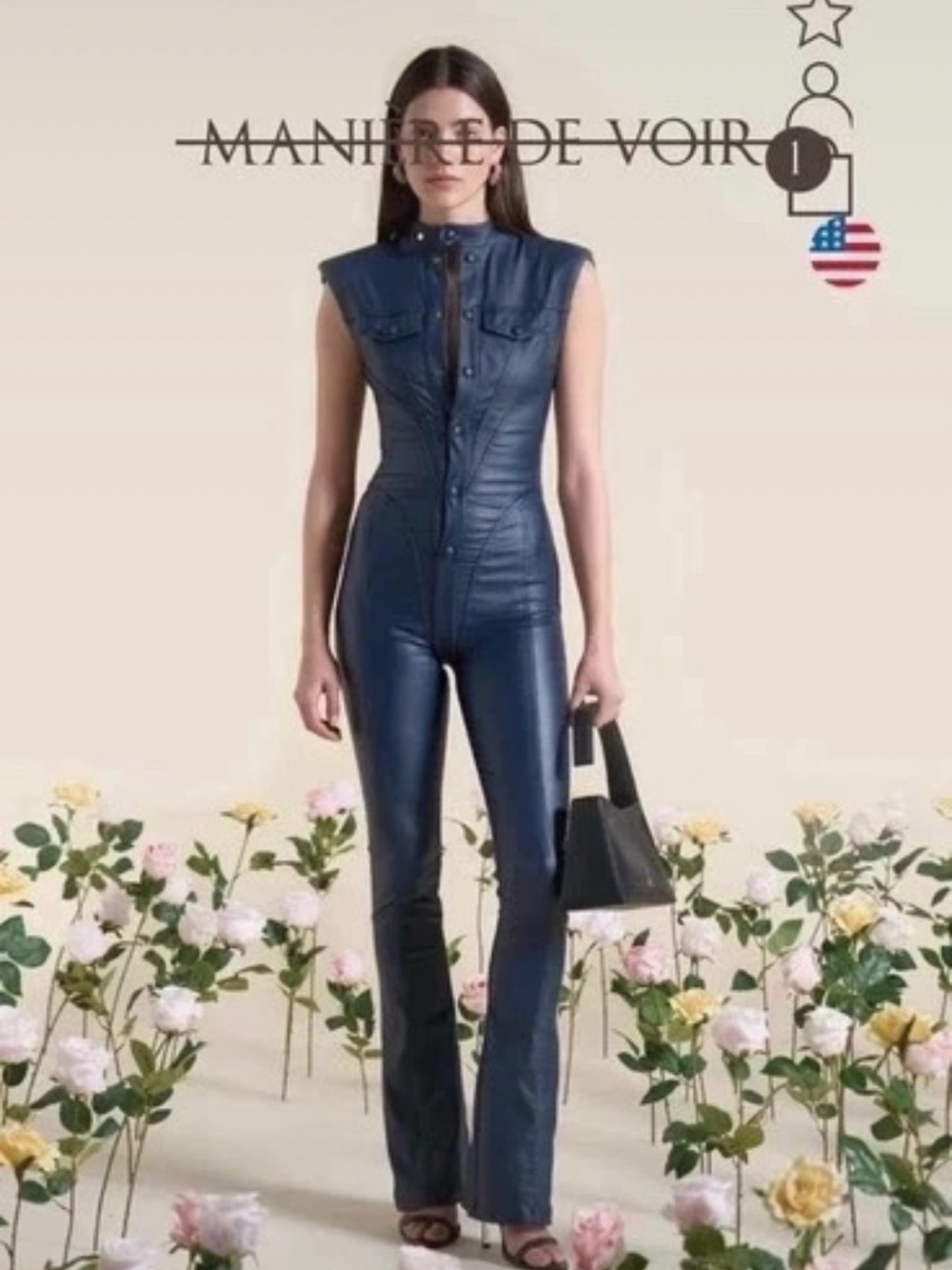 Maniere de Voir Wax Coated Denim - Annette in Indigo Jumpsuit UK 16/US 12